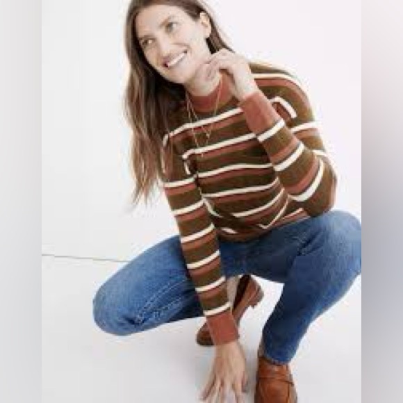 Madewell Redmond Mockneck Pocket Wool Blend  Striped Sweater - Picture 1 of 13